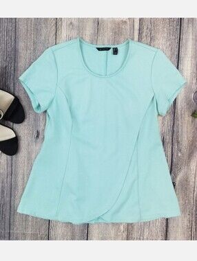 H by Halston Aqua Blue Faux Wrap Shirt